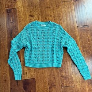 Hollister Cropped Teal Knit Sweater (XS)